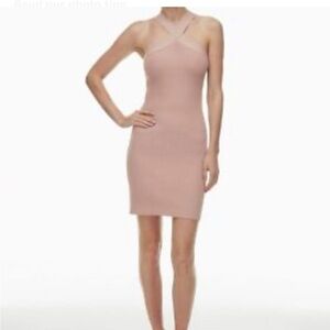 BABATON Pink Bodycon Ribbed Dress With Cross Necklace XS, Exellent Condition